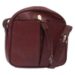 CARTIER Shoulder Bag Leather Bordeaux Gold Auth bs28003